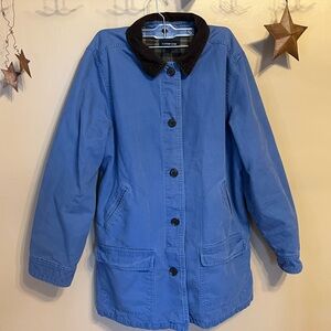 Lands' End Blue Jacket with Dark Brown Corduroy Collar